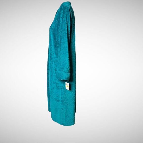 Miss Elaine Soft Cozy Teal Front Zip Long Fleece Rope Size Medium New with Tags - Picture 3 of 9